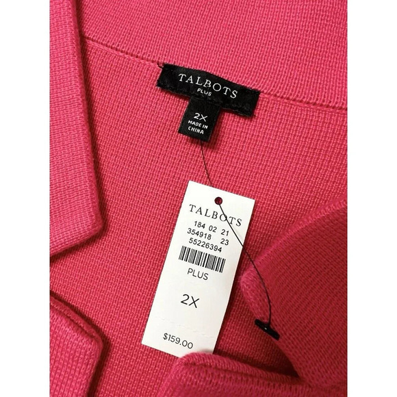Talbots Pink Notch Collar Open Cardigan Sweater 2X Pockets Classic Long NEW - Picture 9 of 12